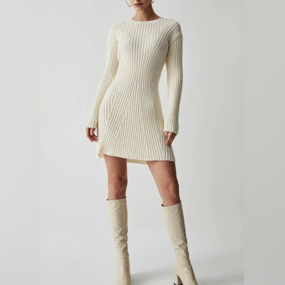 Viral Cream Ribbed Knit Dress
